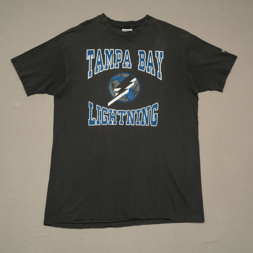 Vintage 80s Tampa Bay Lightning CCM Hockey NHL Faded Black T Shirt Distressed XL
